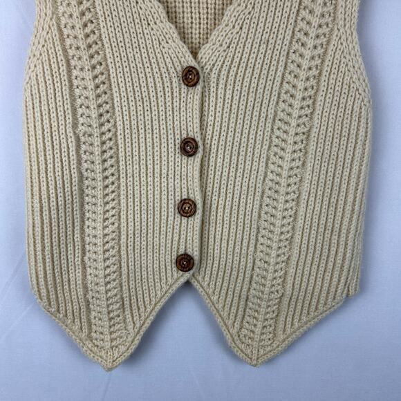 British Woollen Knitters 100% Wool 70s Cable Sweater Vest Cardigan Womens Size M - Picture 3 of 8